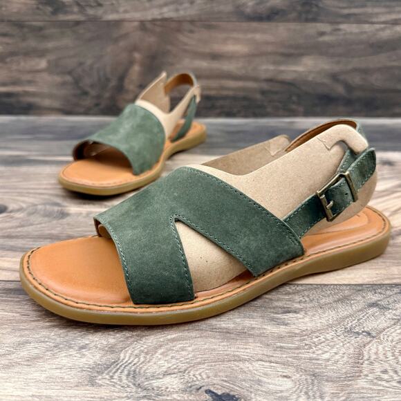 NIB BOC BORN Didi 9M 39-40 Green Suede Slingback Flat Comfort Sandal - Picture 3 of 11